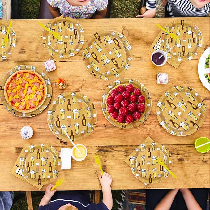96Pcs Cheers and Beer Party Decorations Beer Birthday Plates and Napkins Tableware Set Summer Cheers Decorations for Men Wedding Bachelorette Bridal Shower Retirement Hawaii Party Supplies Serves 24