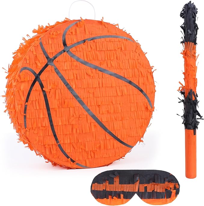 Basketball Pinata Bundle with a Blindfold and Bat(13 x 13 x 4 Inches),Soccer Ball Pinata for Birthday Party Boys, Perfect for Birthday Party, Sport Theme Party, Decoration