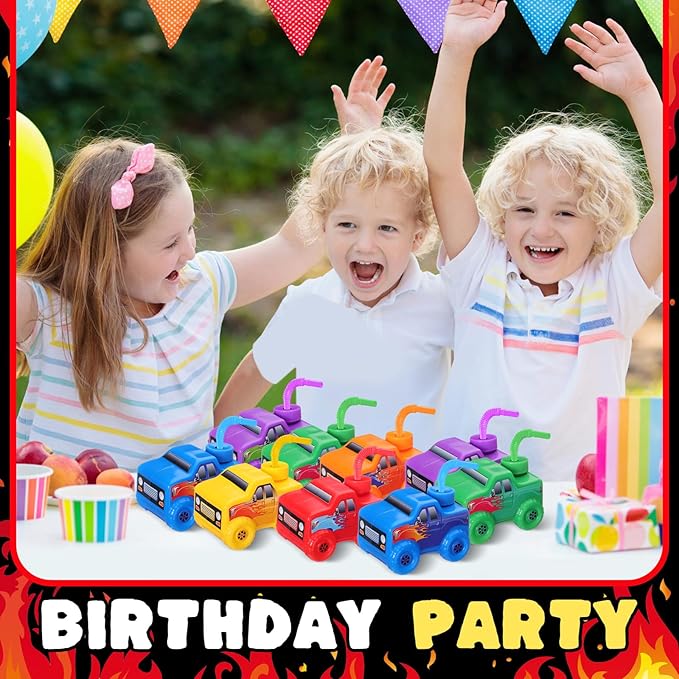 Tanlade 24 Set Monster Truck Road Cups with Straws, Plastic Vehicle off Road Drink Cup Reusable Truck Cups Bulk Race Car Birthday Party Favor Supplies for Racing Party Supplies (Classic Color)