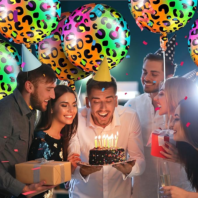 BBTO 12 Pcs 18 Inch Neon Rainbow Leopard Birthday Foil Balloons Color Cheetah Balloons Cheetah Birthday Decorations Neon Rainbow Leopard Decorations Supplies for Party(Multicolor)