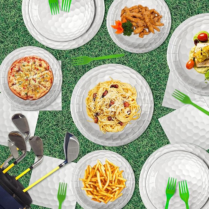96 Pcs Golf Party Decorations, Golf Party Supplies Bundle Golf Plates, Napkins, Forks, Golf Birthday Decorations Serves 24