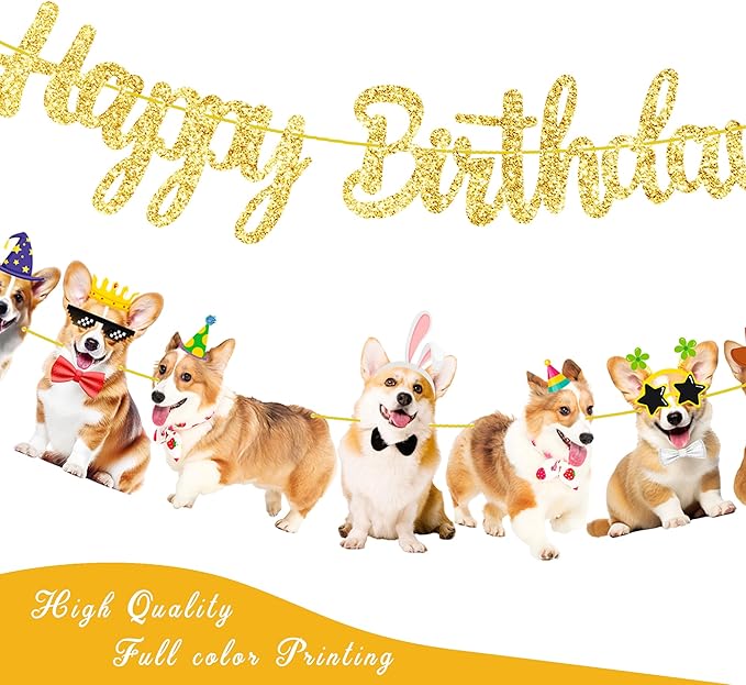 Corgi Birthday Party Banners 3Pcs Corgi Birthday Decorations Dog Banner Dog Party Decorations for Pet Puppy Baby Shower Supplies