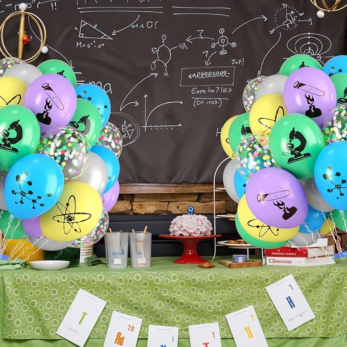 Science Party Balloons, 12 Inch Gray Light Yellow Green Purple Confetti Balloons for Boys Scientist Lab Birthday Party Baby Shower Classroom Decorations