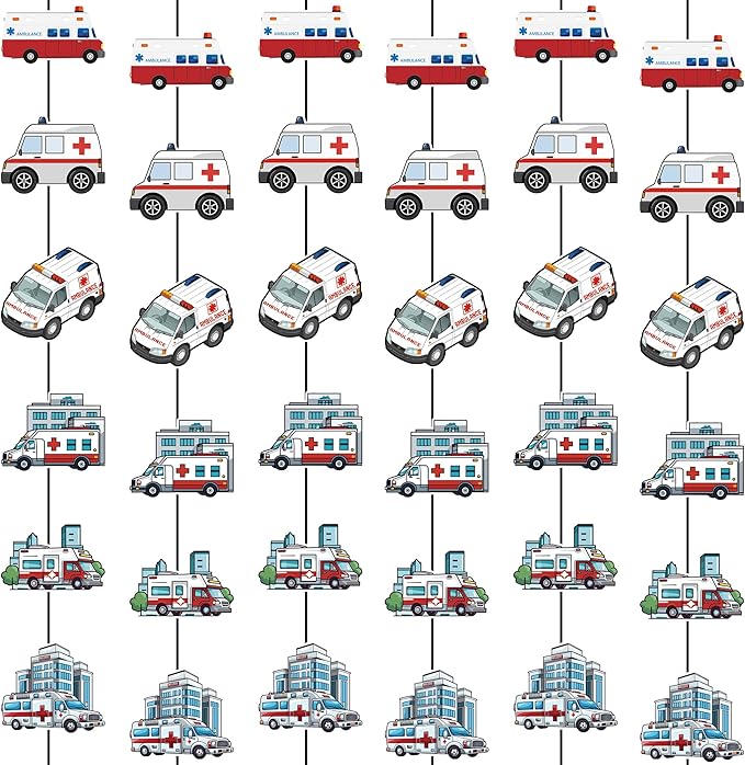 6Pcs Ambulance Banner Decor Hanging Bunting Banner Emergency Vehicle Medical Hospital Doctor Nurse Wedding Birthday Party Supplies