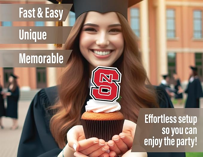 NC State Cupcake Topper Party Supplies for North Carolina Football, Birthday, Graduation Party Decorations (24 Pieces) (NC State Wolfpack)