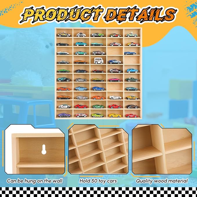 Hot 1/64 Diecast Wheels Display Case Holds Toy Cars Wooden Wall Mount Car Display Shelf Storage Organizer Case for Toy Collectibles, Wheel, Model, 10 Layers (150 Spaces in Total)