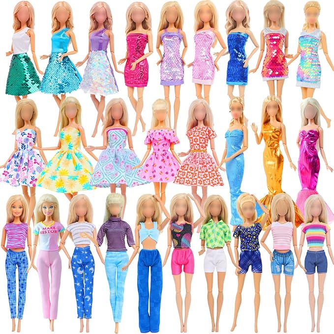 BJDBUS 11 Sets Doll Clothes 3 Sequins Dresses 4 Fashion Dresses and Floral Short Skirt 4 Casual Outfits Tops and Pants for 11.5 inch Girl Doll Clothing