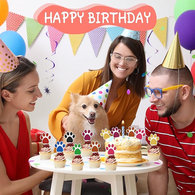 48 Pcs Paw Cake Topper 8 Color Paw Print Cupcake Topper Dog Birthday Party Supplies Dog Pet Puppy Dog Birthday Party Decorations