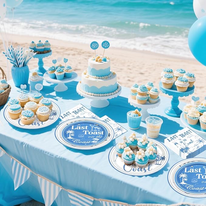 180PCS Last Toast on the Coast Party Supplies Serve 60,Coastal Bachelorette Party Paper Plates and Napkins Kit for Bridal Wedding Girl Birthday Baby Shower Decoration