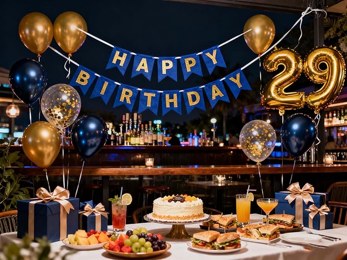 29th Birthday Decorations for Men, Navy Blue 29th Birthday Banner Gold Number 29 Foil Balloons Metallic Confetti Balloons 29th Birthday Party Supplies for 29 Years Old Him(29th)