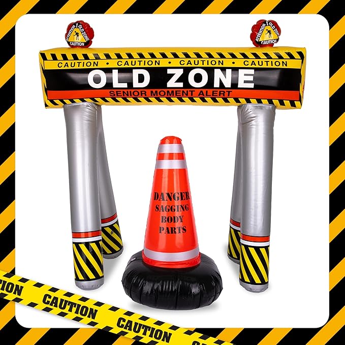 ArtCreativity Old Zone Inflatable Barricade + Cone for Over The Hill Party Decorations, 40th, 50th, 60th Birthday Decorations, 100 Days of School Costume Accessories