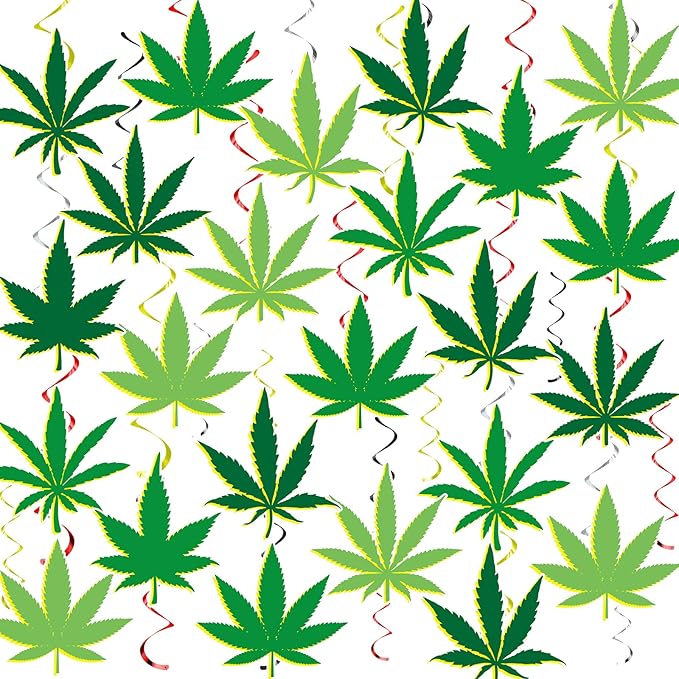 84PCS Pot Leaves Party Decorations Banners Pot Leaves Hanging Swirl Party Supplies Pot Leaves Ceiling Streamers Pot Leaves Paper Cutout Spiral Favors for Birthday Party Room Decor