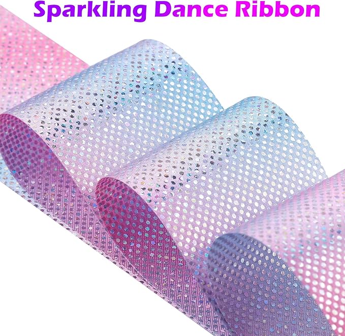14PCS Sparkling Dance Ribbon for Kids Girls Princess Mermaid Ballet Ballerina Gymnastics Birthday Party Favors Decorations, Kids Twirling Streamer Ribbon Dancer Wands for Outdoor Toys