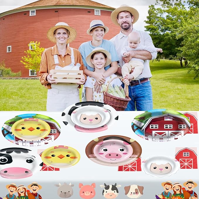 180Pcs Farm Animals Party Supplies Paper Plates and Napkins Serve 60 Disposable Tableware Set for Birthday Party Decorations Game Day Family Holiday Sports Events