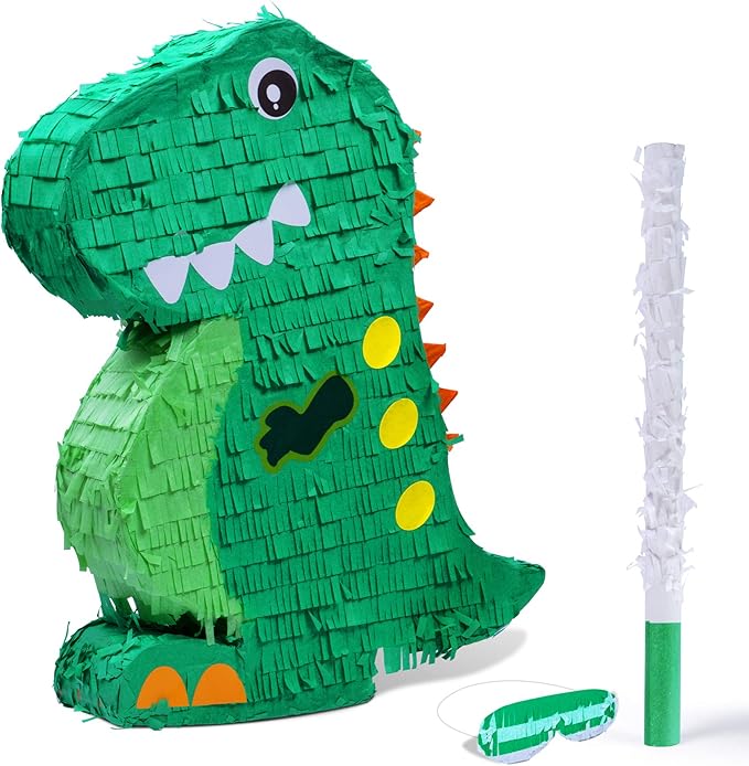 Dinosaur Pinata Bundle with a Blindfold and Bat (17x13x4 Inches), Perfect for Birthday Parties, Animal Theme Parties, Decorations