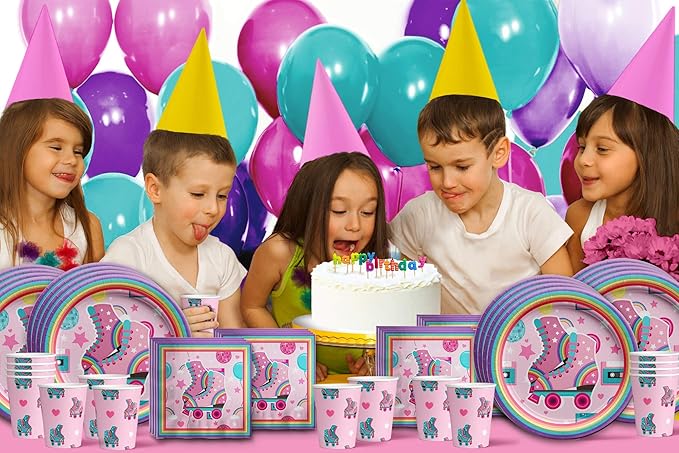 Roller Skating Birthday Party Supplies Set Plates Napkins Cups Tableware Kit for 16