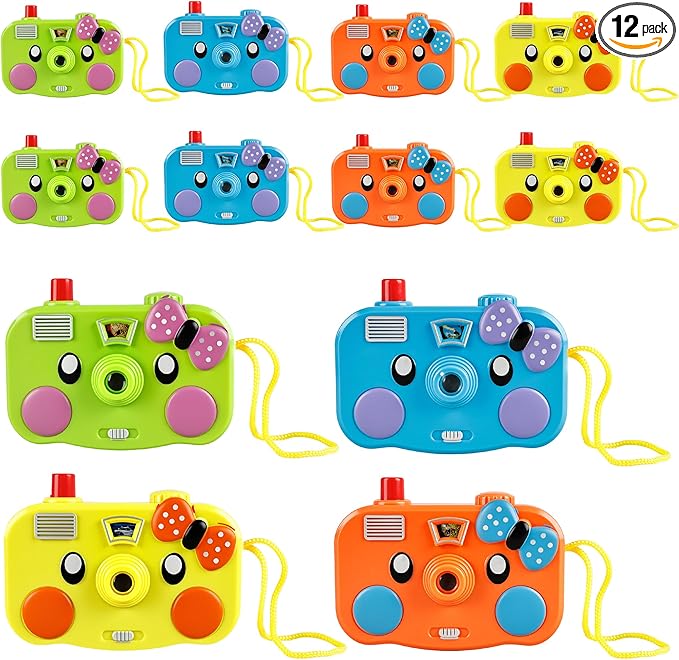 12 Pcs Camera Toy Set Plastic Camera with 8 Patterns Lmages in Viewfinder Mini Toy Camera for Party Favors Goodie Bag Return Gifts, 4 Colors