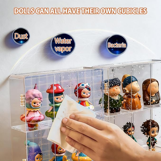 6 Compartment Acrylic Display Case for Collectibles -Stackable Display Box with Lid, Clear Plastic Storage Bins for Action Figures, Dolls, Toys, Miniatures, Hobby Figures