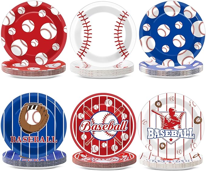 60Pcs Baseball Birthday Party Supplies Baseball Dessert Plates 7inch Disposable Baseballs Tableware Party Decorations for Sport Baseballs Gamed Day Parties Supplies Favors for 60 Guest