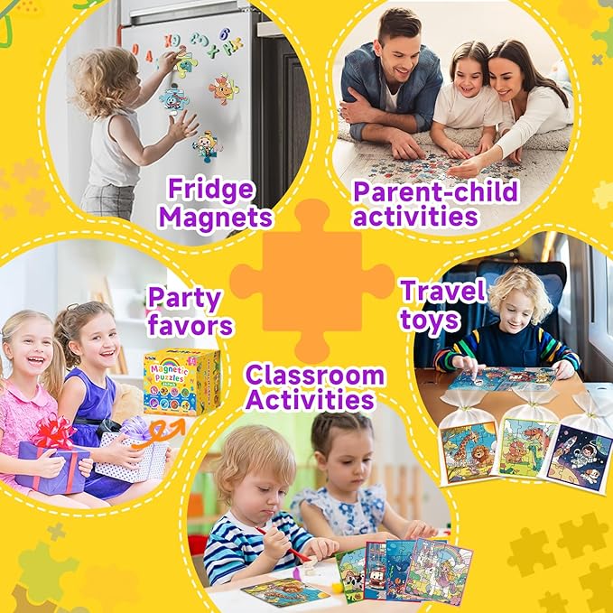 WWN Magnetic Puzzle Christmas Party Favors for Kids: 16 Pack Bulk Magnetic Puzzle Books, Toddler Travel Toys for Car Airplane, Birthday Party Supplies, School Classroom Prizes, Stocking Stuffers