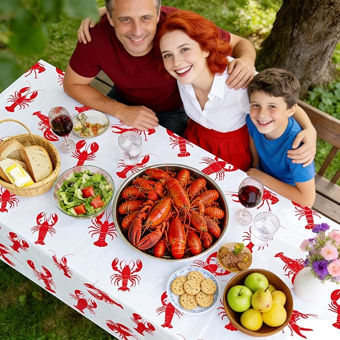 4 Pack Crawfish Tablecloths Plastic Red Lobster Crawfish Boil Table Cover for Birthday Party Decorations Seafood Festivals Potluck Barbecue Supplies, 87 x 51 inches