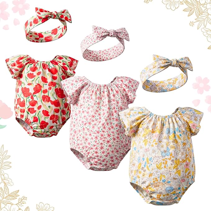 3 Set Reborn Baby Doll Clothes for 17-22 Inch Colorful Baby Doll Clothes Dress Accessories with Headband Bulk for Girl Dress Up(Floral)