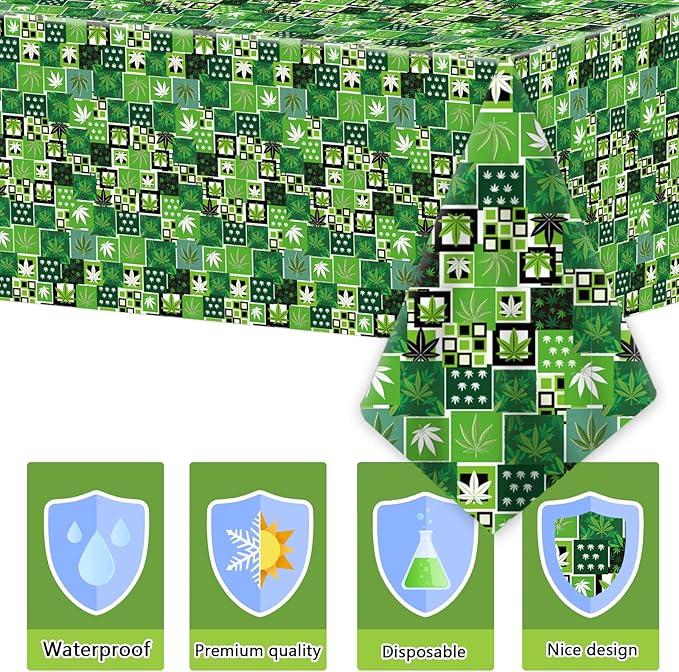 Gisgfim 98 Pcs Weed Themed Party Supplies - Green Pot Leaves Birthday Party Plates, Tablecloth & Decorations for Adults - Tableware Paper Forks, Napkins & Plates for 24 Guests