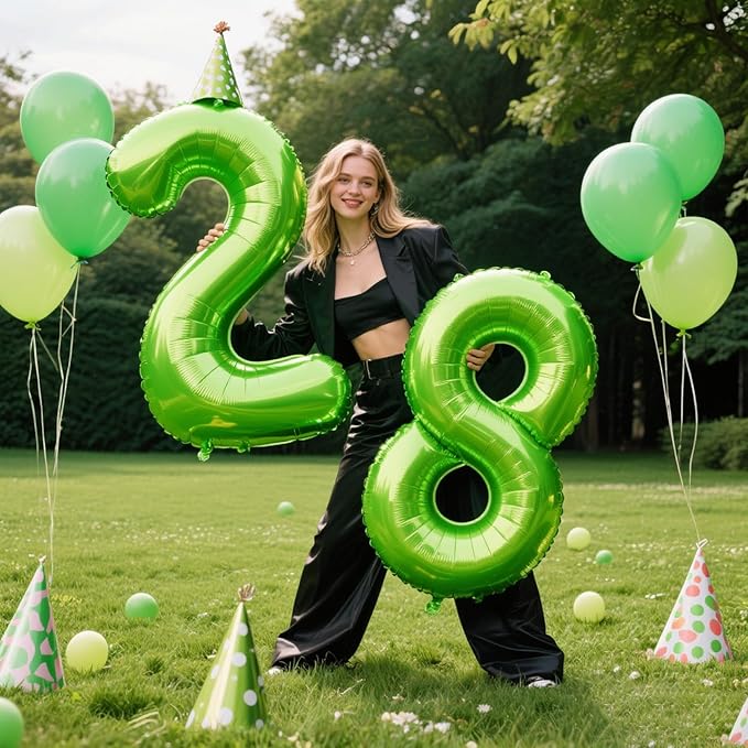 40 Inch Giant Light Green Foil Number 8th 18th 28th Birthday Balloons Digit 8 Balloons for Men Women 80th Anniversary Party Decorations Supplies