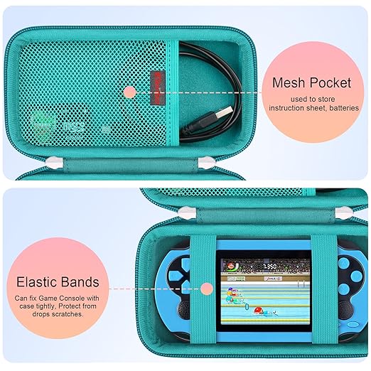 Elonbo Carrying Case for TaddToy/WELLST·G/Beijue/FAMILY POCKET/CCTU/X- JOYKIDS/GREENCREEK/Beico/KAVOYI/GuaiyeyeAP/TEBIYOU Handheld Game Console, Portable Electronic Gaming Player Bag, Green+