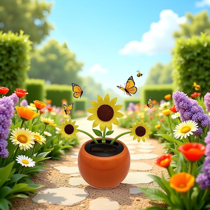 1 Pcs Sunflowers,Solar Powered Dancing Flower, Decoration Gift, Swinging Dancer Toy, No Battery Required, Car Decor, Sunflower/White Flower Learning and Education (Sun Flower)