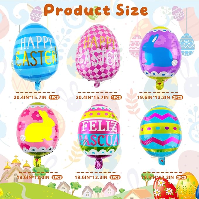 Easter Egg Balloons 10 pcs Happy Easter Egg Foil Balloon Easter Party Decorations for Spring Celebration Birthday Theme Party Supplies