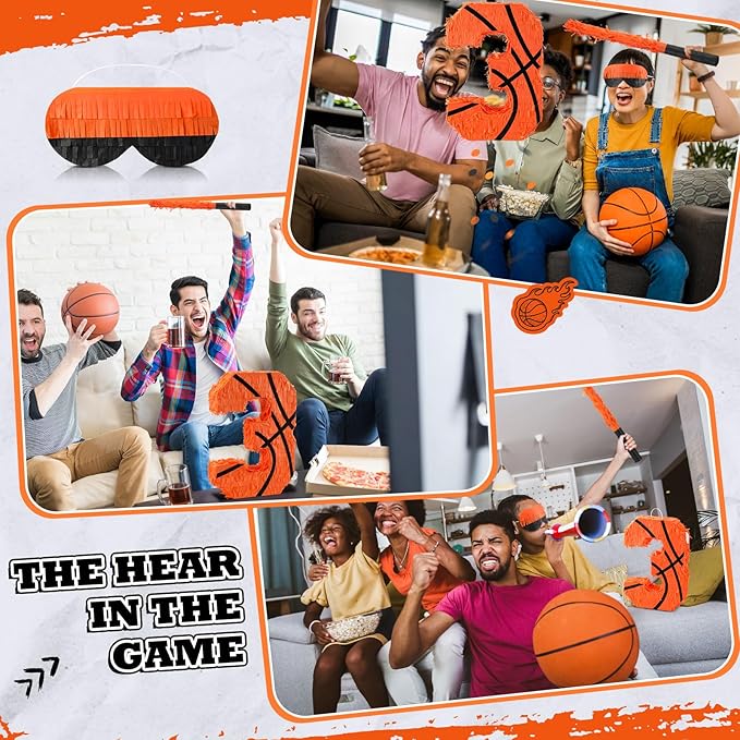 Soulchen Basketball Number 2 3 4 8 Pinata Basketball Party Decorations 16 Inch Piñata with Blindfold Stick and Confetti for Birthday Sports Theme Party Supplies Centerpiece(Number 3)