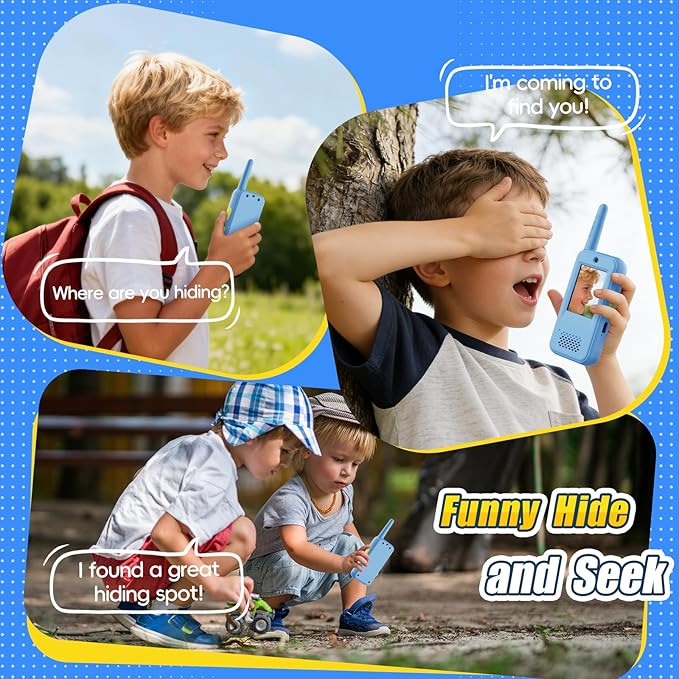 Video Walkie Talkies for Kids with 6 Voice Effects, Support Send Voice, Pictures, Emojis, and Selfies, Christmas Birthday Gifts for Kids Indoor Outdoor Camping(Blue/Blue)