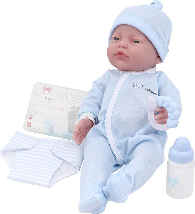 JC Toys 6 Piece Realistic Baby Doll Gift Set Classic La Newborn Nursery | 17" Life-Like Doll w/Accessories | Blue | Ages 2+| Made in Spain