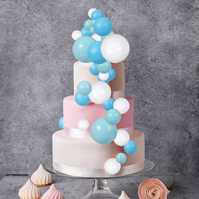 Gyufise 30Pcs Colorful Balls Cake Topper Mini Balloon Cupcake Toppers DIY Foam Ball Cake Insert Decoration for Wedding Baby Shower Birthday Party Decorations Supplies Deep Blue Light Blue White