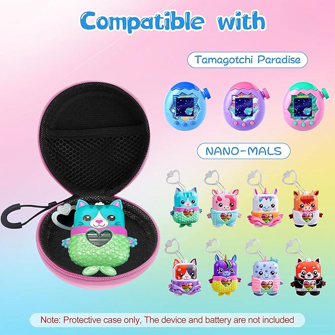 Carrying Case for Tamagotchi Paradise/Nano-MALS, Hard EVA Portable Storage Protector Cover with Lanyard & Carabiner for Kids, Case Only (Pink)