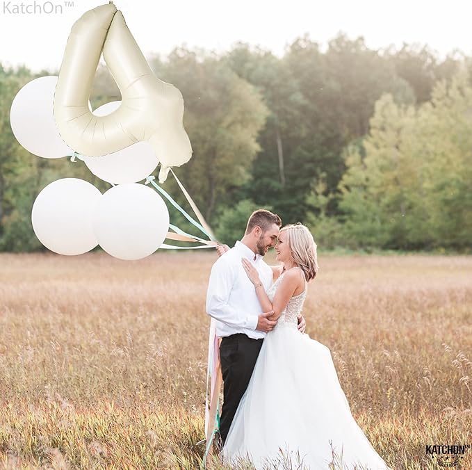 KatchOn, Giant Cream White 4 Balloon Number - 40 Inch | Number 4 Balloons for Birthdays | 4th Birthday Decor for Party | Creme Number 4 Balloon | 4 Year Old Balloon for 4th Birthday Party Supplies