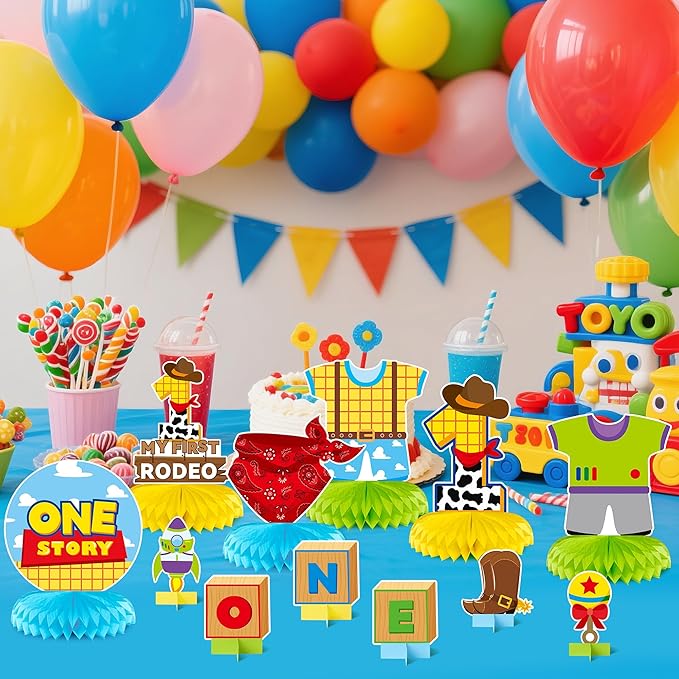 Boy Story Honeycomb Centerpieces - 12PCS Boy Story One My First Rodeo Birthday Party Honeycomb Centerpieces Boys 1st Party Table Decoration Boys Story 1st Table Topper for Birthday Party