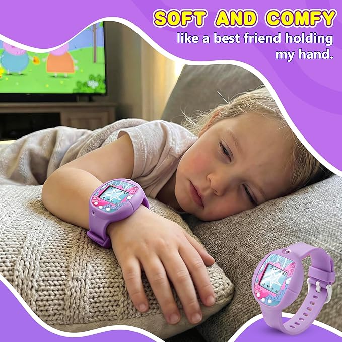 Soft Silicone Wristband for Tamagotchi Original, for Gen 1/2, Neon, Retro Flowers, 90s, Fresh Strawberry, Adjustable Anti-Drop Strap for Kids, Teens, Adults, Parents & 90s Nostalgia Lovers (Purple)