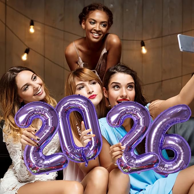 KALOR 16 Inch 2026 Purple Foil Number Balloons, 2026 New Years Decorations for 2026 Happy New Year Eve and Graduations Party Supplies