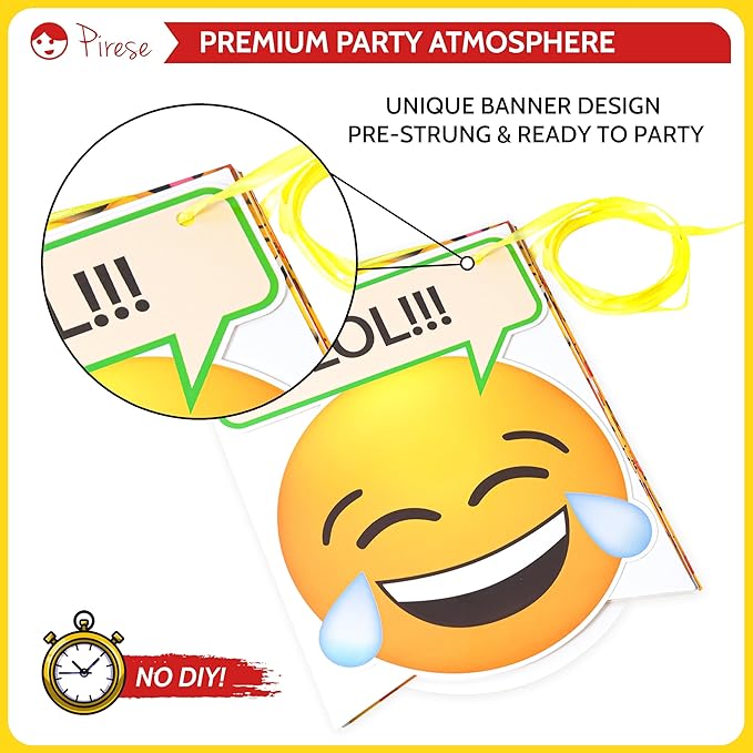 Pirese Emoticon Birthday Decorations - Smile Face Party Supplies, Happy Birthday Banner, Yellow Emoticons Decor, Poop Party Supplies