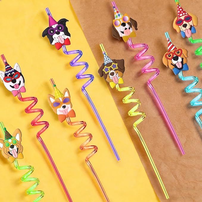 Lidmada 24 Dog Birthday Decorations Straws，Puppy Theme Birthday Party Favors Supplies, Goodie Bags, Classroom Gifts Rewards Pinata Toys