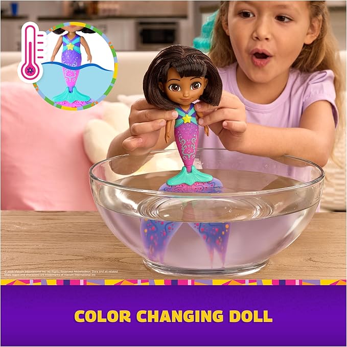 Dora, Mer-Mazing Adventure Dora, Color Changing Mermaid Doll with 2 Accessories, Kids Toys for Girls & Boys Ages 3 and Up