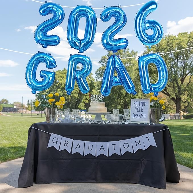 Blue 2026 GRAD Congrats Balloons, 16 Inch Matte Blue Grad Foil Balloons Banner Sign for Graduation Decorations 2026, College High School Class of 2026 Graduate Congratulations Party Decor Supplies