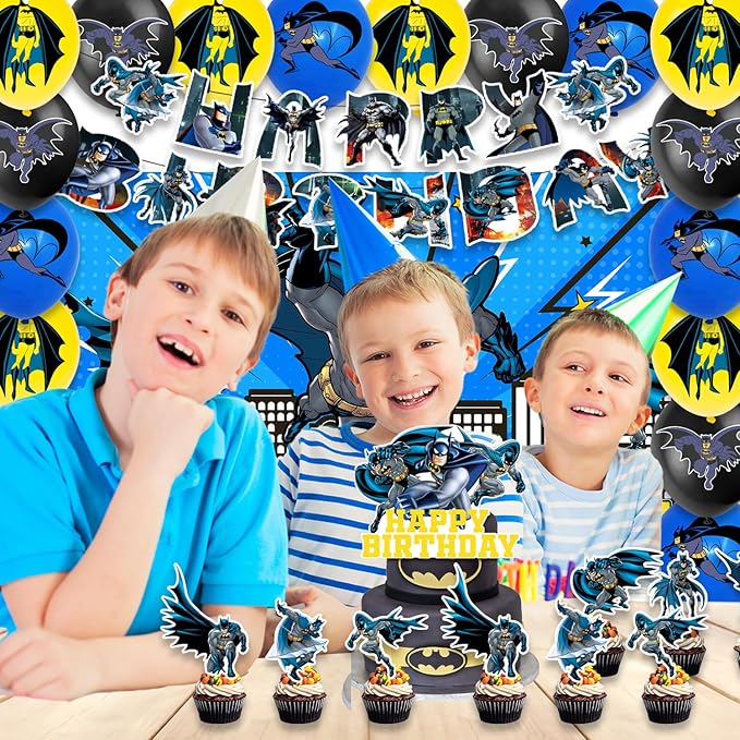 42pcs Batmans Birthday Party Supplies Pack Includes，Banner，Cake Topper，Blackdrop,Balloons for Bat party supplies (Batmans)