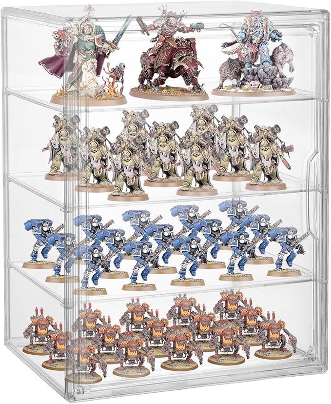 Clear Acrylic Miniature Storage Case with Magnetic Door for Collectibles Stackable Miniature Carrying Case Transport Action Figure Display Case for Warhammer 40k Miniatures, Death Guard 40k