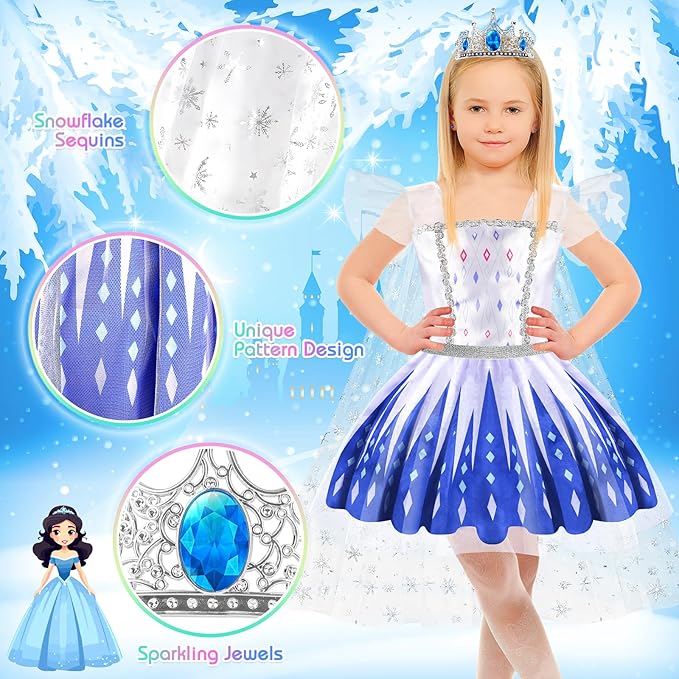 Princess Dress Up, Toddler Dress Up Clothes, Cosplay Princess Costume Gift Set with Princess Dresses and Princess Toys, Pretend Play Girl Toys Age 3-6, Halloween Christmas Birthday Gift