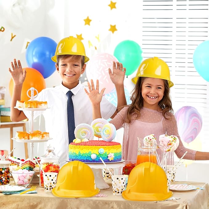 JOYIN 24 Pcs Toy Construction Hard Hats, Soft Plastic Yellow Kids Party Hat, Birthday for Construction Birthday Party, Children’s Engineer,Building Dress Up Hats, Theme Party Favors