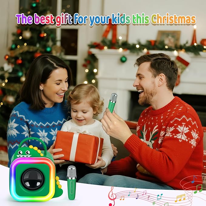 Mini Karaoke Machine for Kids with 2 Wireless Microphones - Toys Gift for Boys Girls Ages 4, 5, 6, 7, 8, 9,10,11,12+Year Old - Christmas, Birthday, Party Singing Gift (Green)