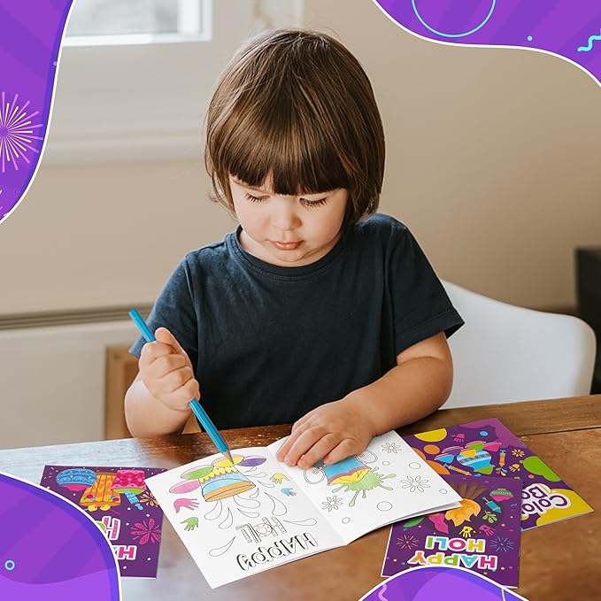 Holi Coloring Books for Kids 24Pcs Bulk Happy Holi Mini Coloring Booklet DIY Art Drawing Book for Toddlers Indian Festival Holiday Party Goodie Bags Stuffers Sunday School Classroom Favor